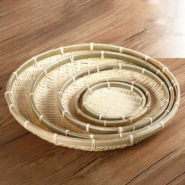 Bamboo Woven Bread Basket Fruit Vegetables Egg Storage Basketry Snacks Container 